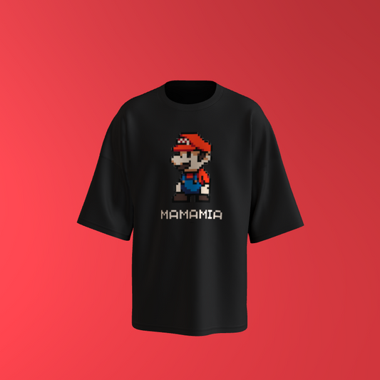Pixel Mario "MamaMia" T-Shirt (Black)